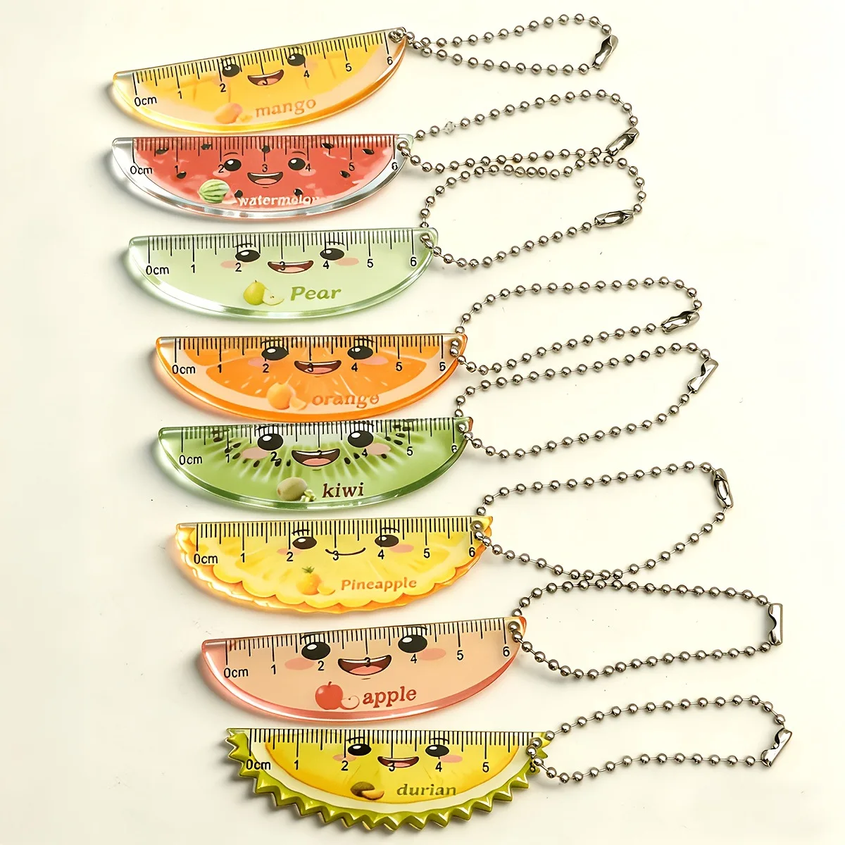 8pcs Half circle acrylic ruler, keychain, fruit mini measuring ruler, backpack, hanging accessories, stationery