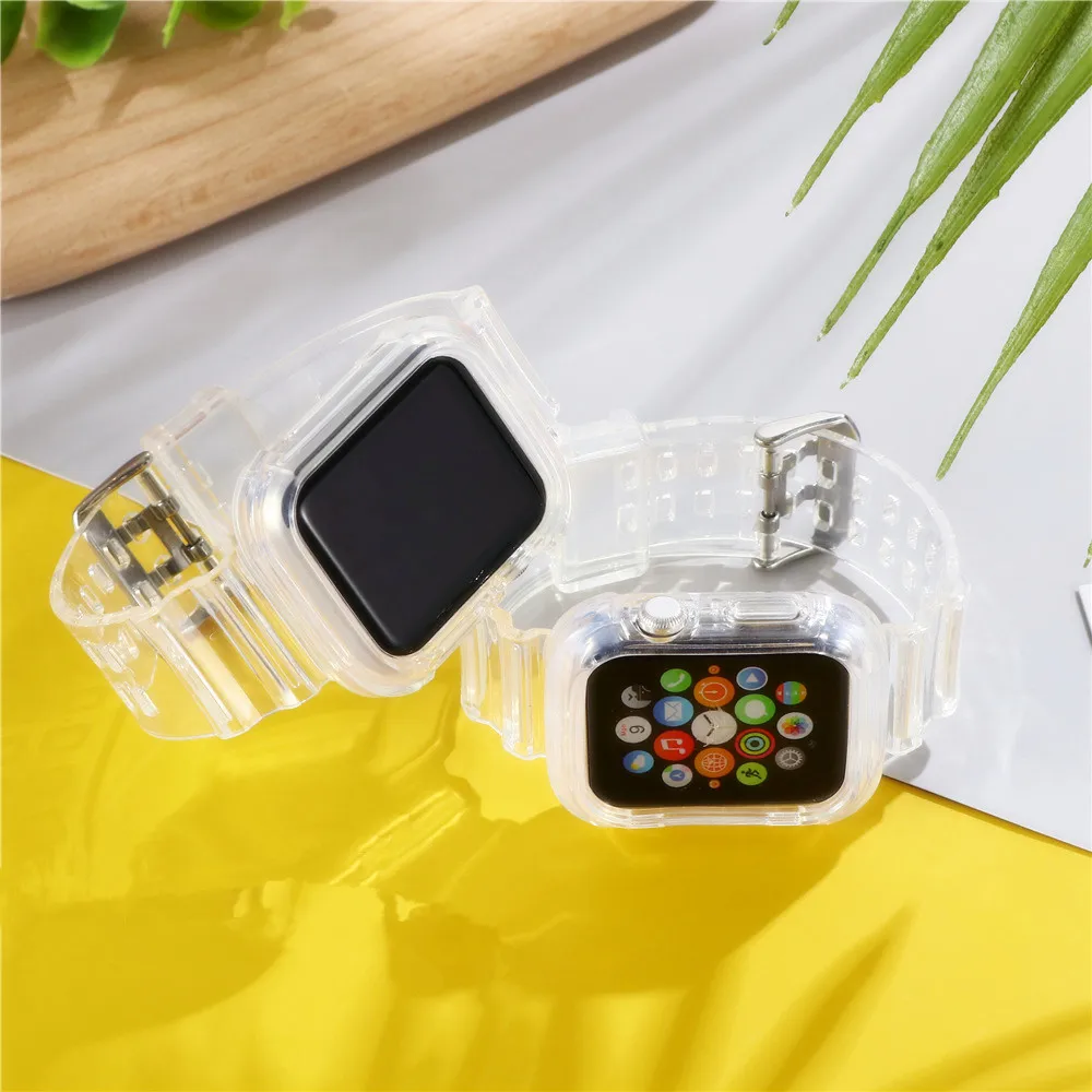 Popest Transparent Sport Belt For Apple Watch Band Series 1 2 3 4 5 6 Se Rubber Case For Iwatch Strap 38mm 40mm 42mm 44mm