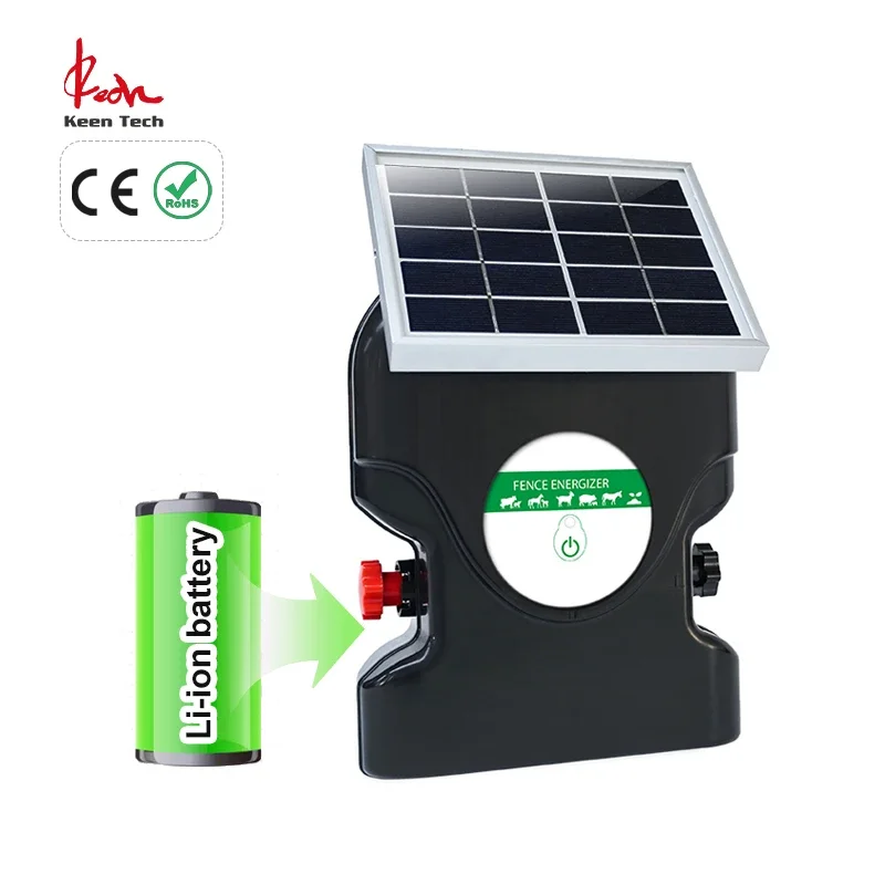 15km 0.8J pulse solar panel removable security electric fence energizer / battery powered fence energizer