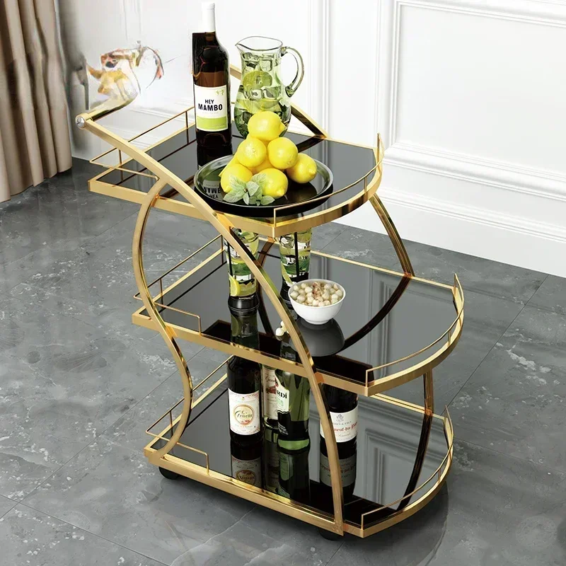 Three layer stainless steel wine cart, mobile dining car, gold plated mobile trolley, service , 4S shop, Dim sum Hot sales