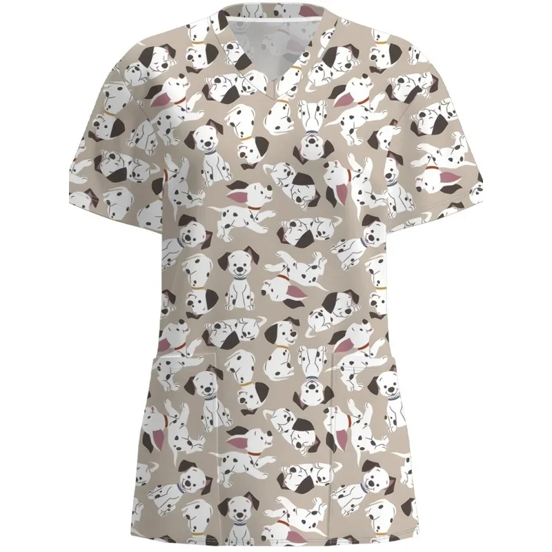LadiesVPrinted short-sleeve shirtTPet Hospital Dental Clinic Work Uniforms Veterinarian Dentist Workwear Tops