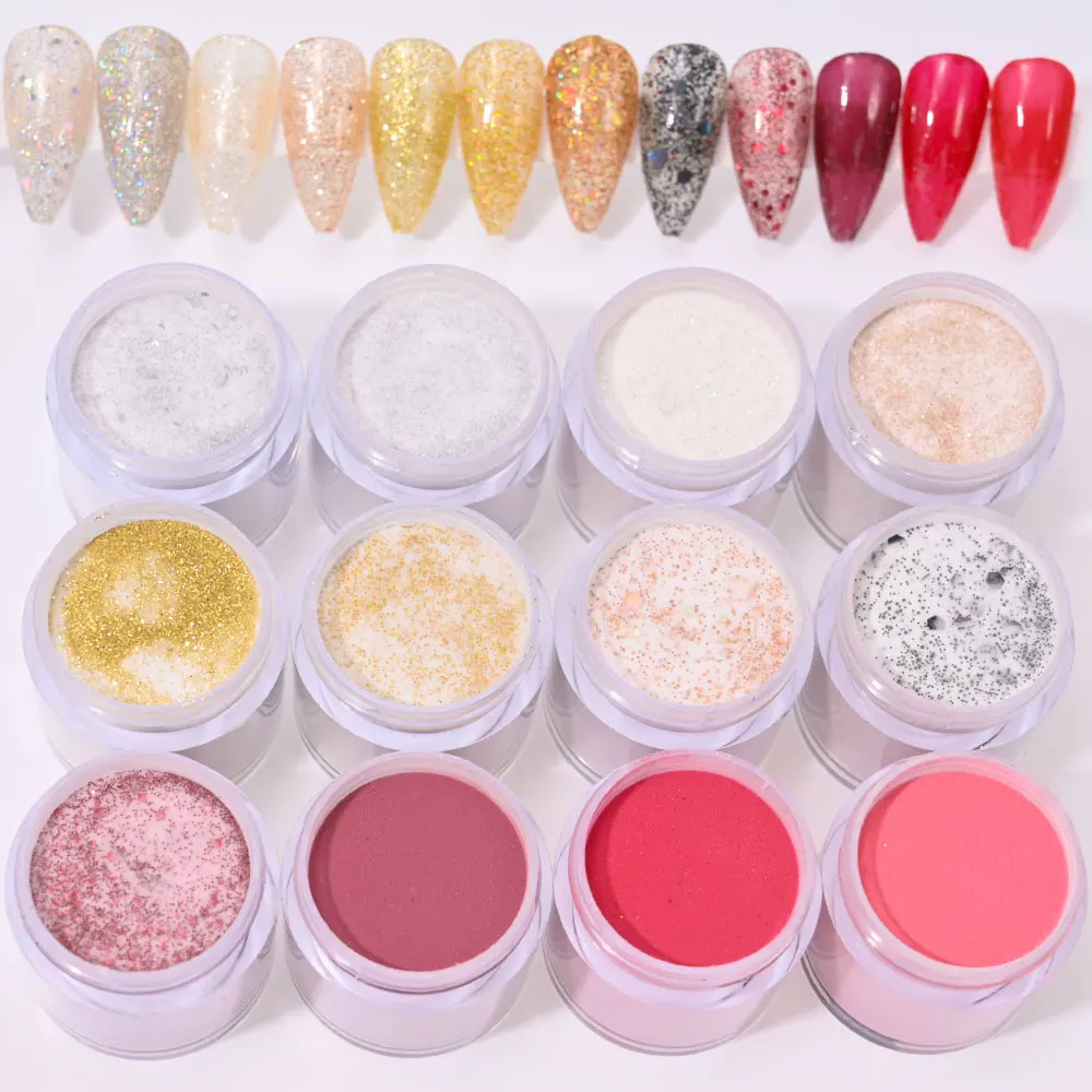 1Jar ทอง/สีแดงเล็บอะคริลิคผงแกะสลักเล็บ Polymer Tip Extension คริสตัล Pigment Professional ยาวนานเล็บผง