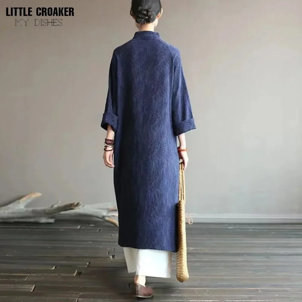Halloween 2025 Retro Improved Qipao Navy Qi Pao Modern Dress Woman A-line Cheongsam Long Dress Female Versear Women Autumn Cheo view 3