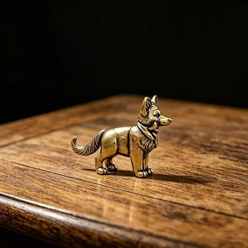 1Pcs Solid Brass Large Wolf Dog Chinese Zodiac Dog Chinese Rural Dog Vintage Decorative Table Tea Pet Handicraft Ornament