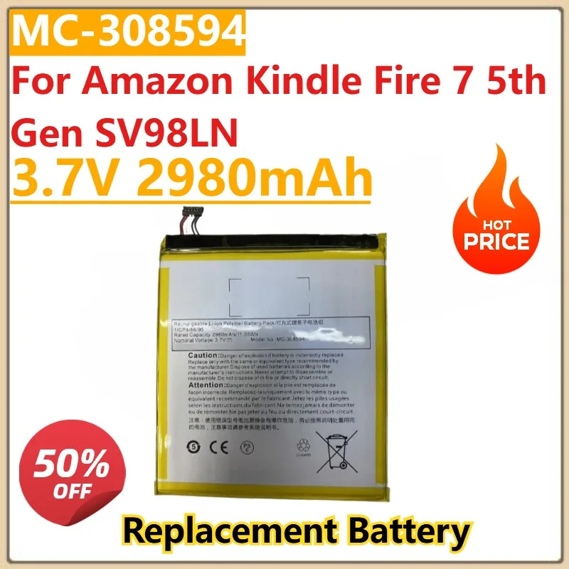 3.7V 2980mAh Battery MC-308594 for Amazon Kindle Fire 7 5th Gen SV98LN Brand New High Quality Replacement Battery