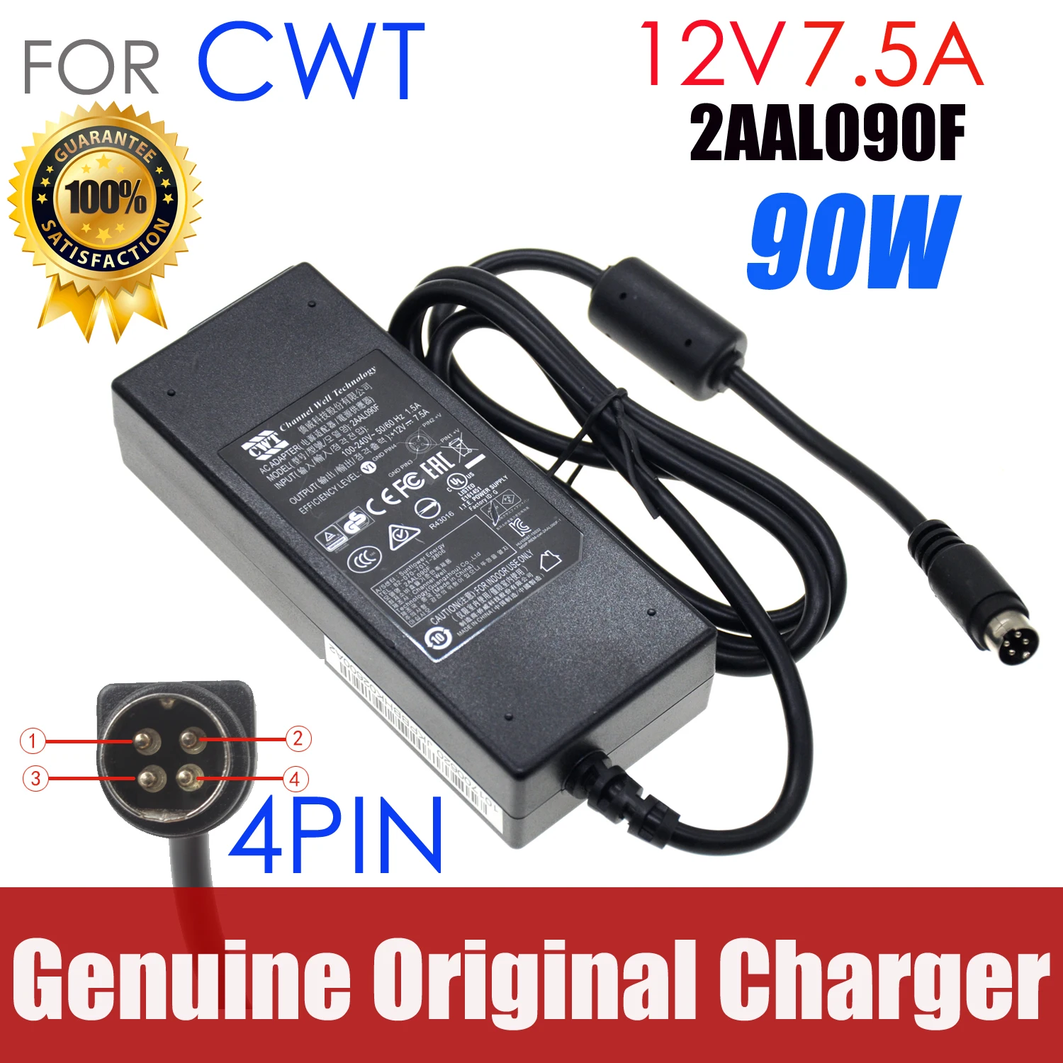 

Genuine CWT 2AAL090F AC Adapter CAM090121 12v 7.5A 90W Power Supply Laptop Adapters 4pin