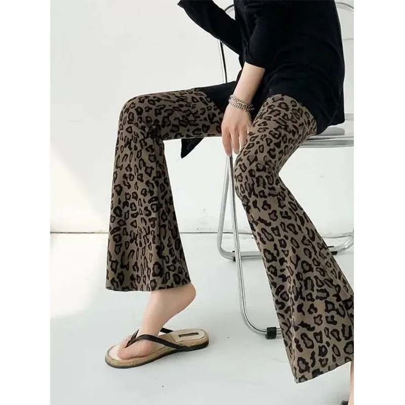 Pantaloni micro-svasati a nove punti con stampa leopardata Donna Estate Stile sottile Allentato Versatile Taglia grande Grasso mm Elastico Piccola persona Casual