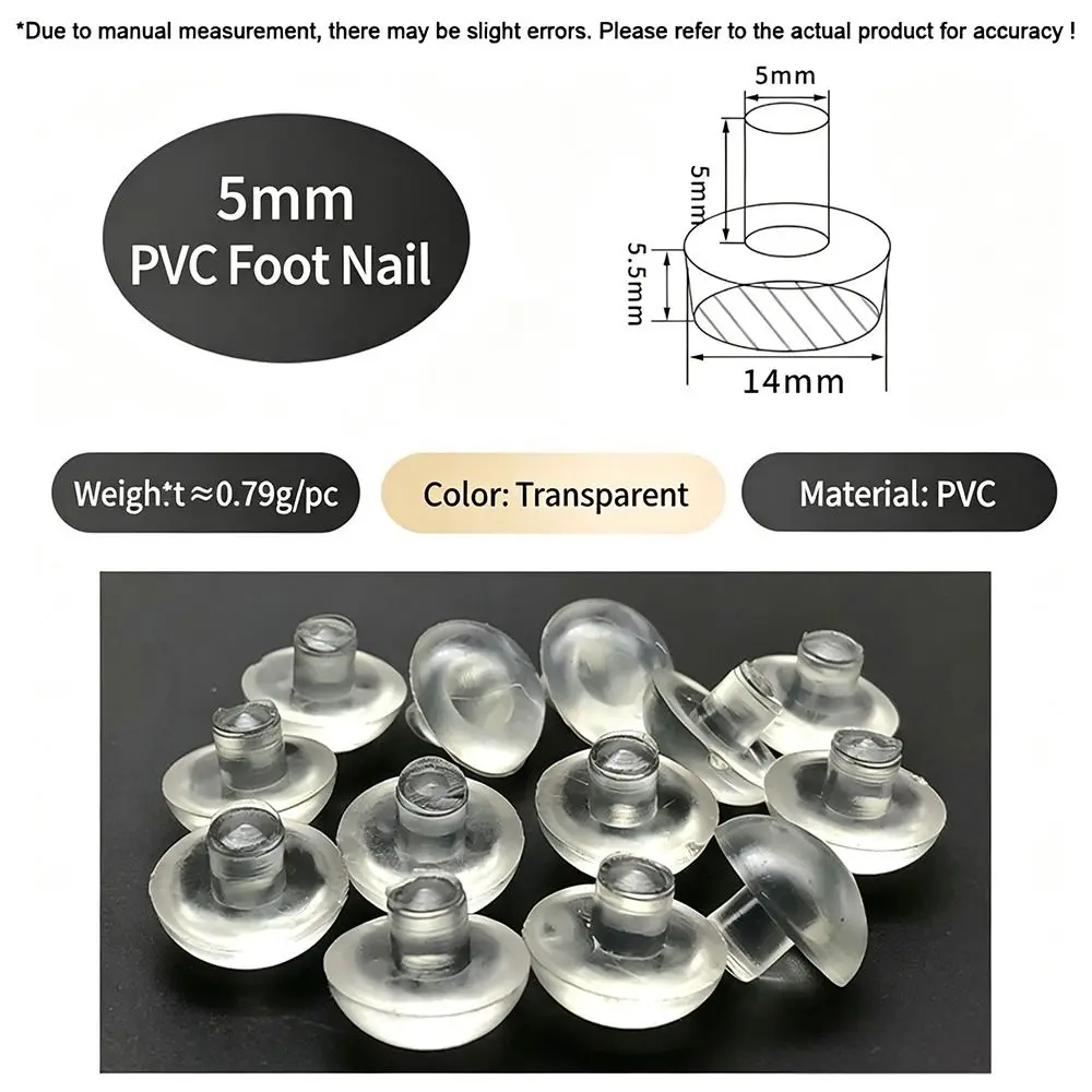 50Pcs M5/M5.8/M6 Glass Top Table Furniture Embedded Bumper with Stem Black/Transparent Transparent Foot Pad