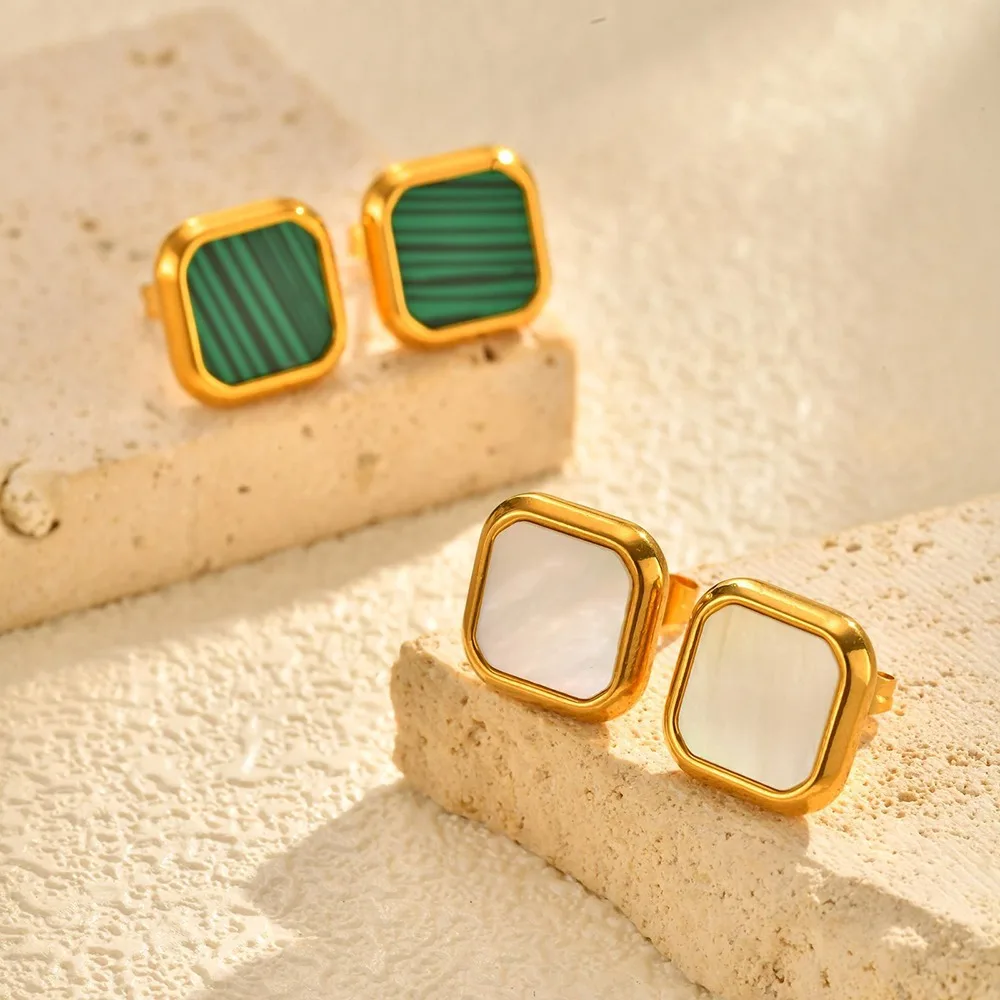 Tigrade العصرية الملكيت شل ساحة وأقراط للنساء الذهب اللون الفولاذ المقاوم للصدأ القرط الذكرى هدايا مجوهرات الحفلات #4