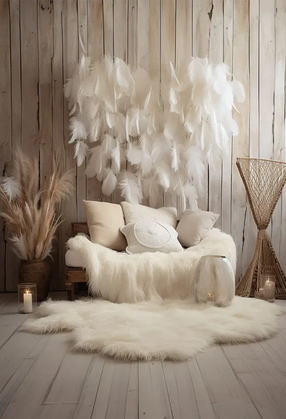 Mehofond Photography Background Boho White Pampas Feather Adult Birthday Wedding Maternity Portrait Decor Backdrop Photo Studio