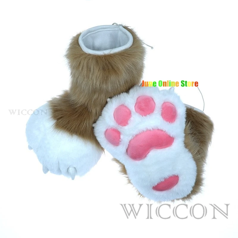 Śliczne pluszowe skarpetki Fursuit Animal Foot 8-kolorowe pluszowe kostiumy Cosplay Furry Animal Paw Shoes Cat Girl Shoes Cat Paw Christmas Gift