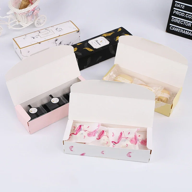 5Pcs Rectangular Cardboard Biscuit Boxes Marbling Gift Box Black Plume Paper Packaging Boxes Christmas Thank You Cake Container