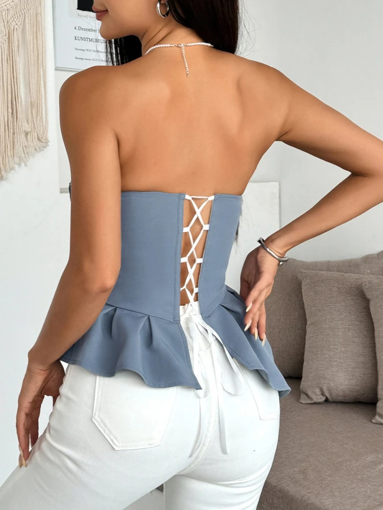 جديد عبر الحدود الدانتيل الفرنسي الربط المتناقضة اللون غير النظامية هيكل السمكة سترة صغيرة أعلى Cw11906 #4