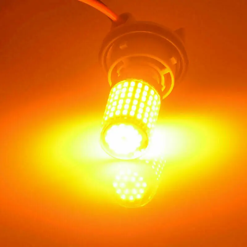 ABIB -2Pcs Chrome 7440 T20 144SMD Amber Canbus Error Free LED Lamp Bulb Turn Signal Light