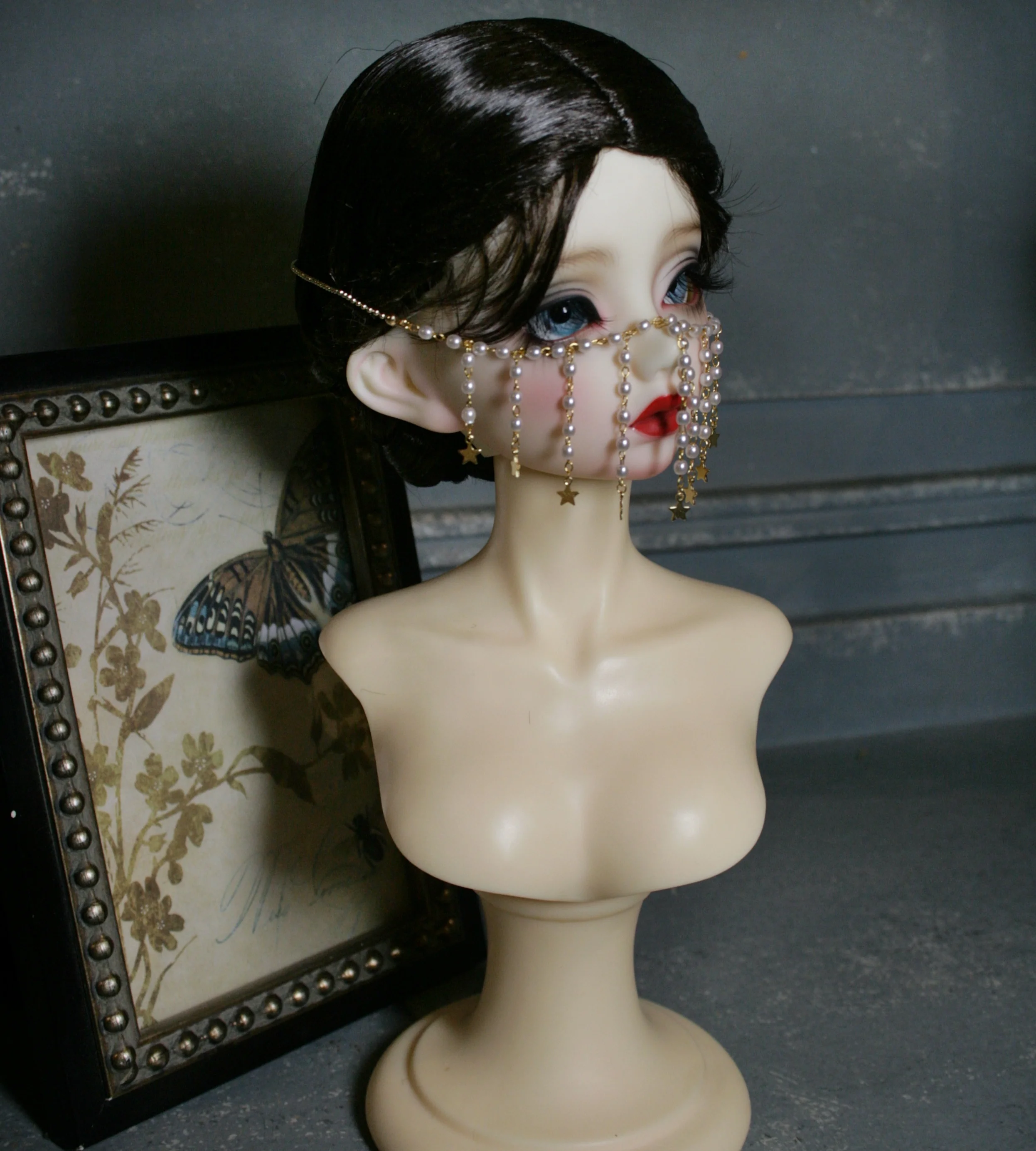 D10-A014 children toy BJD DD SD MSD 1/4 1/3 uncle doll's Accessoriess jewelry gold Tassel pearl face curtain customized mask 1pc