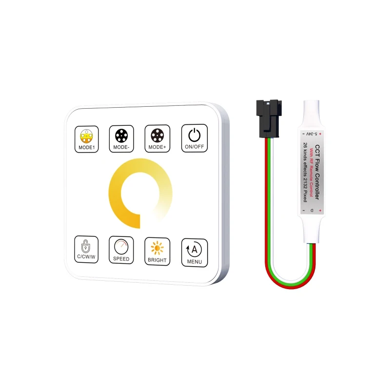 LED wireless color temperature controller, touch screen, chasing light, flowing light, reflux light, RF wireless mini controller