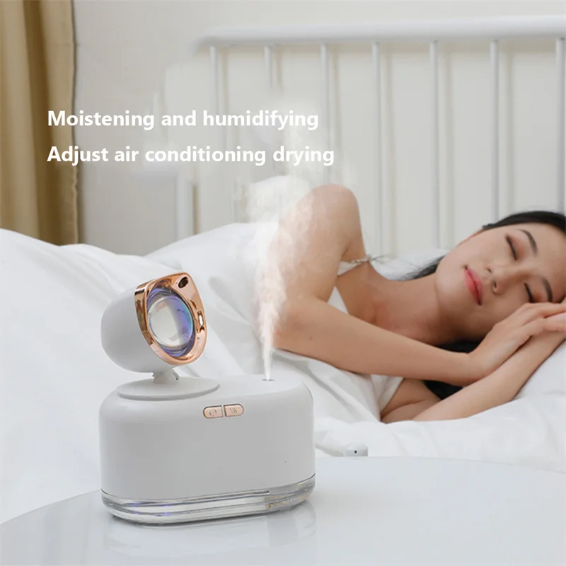 Pelembap Udara Cerdas dengan Lampu Malam Matahari Terbenam Pembuat Kabut Aroma USB Lampu Sekitar untuk Hadiah Ulang Tahun Teman JS47