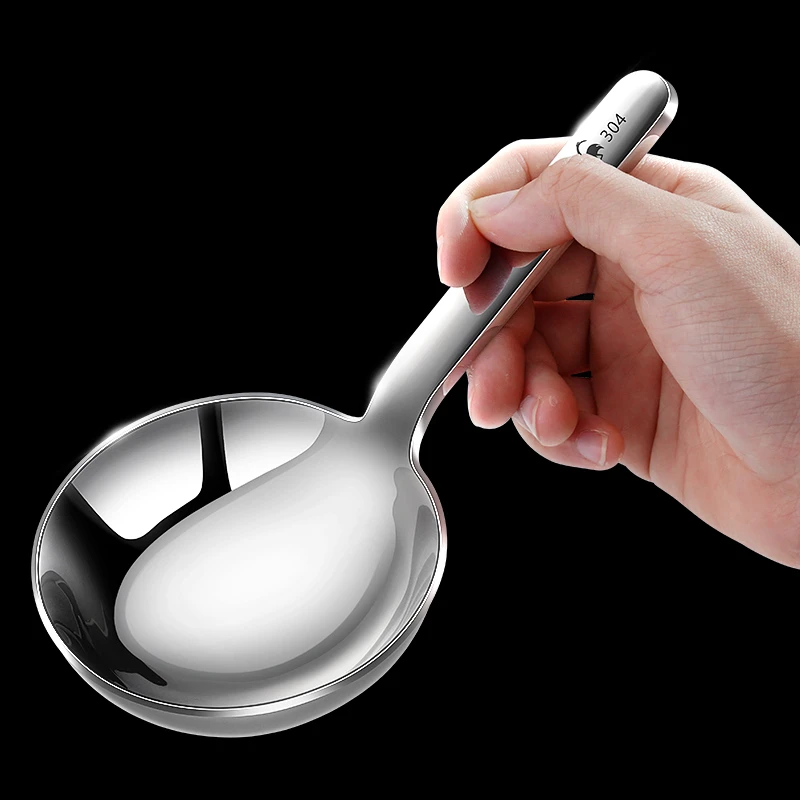 LFGB Certificate 304 Stainless Steel Serving Spoon Soup Scooping Ladle 6mm Thickness 95mm Width Large Capacity Luxury Scoop