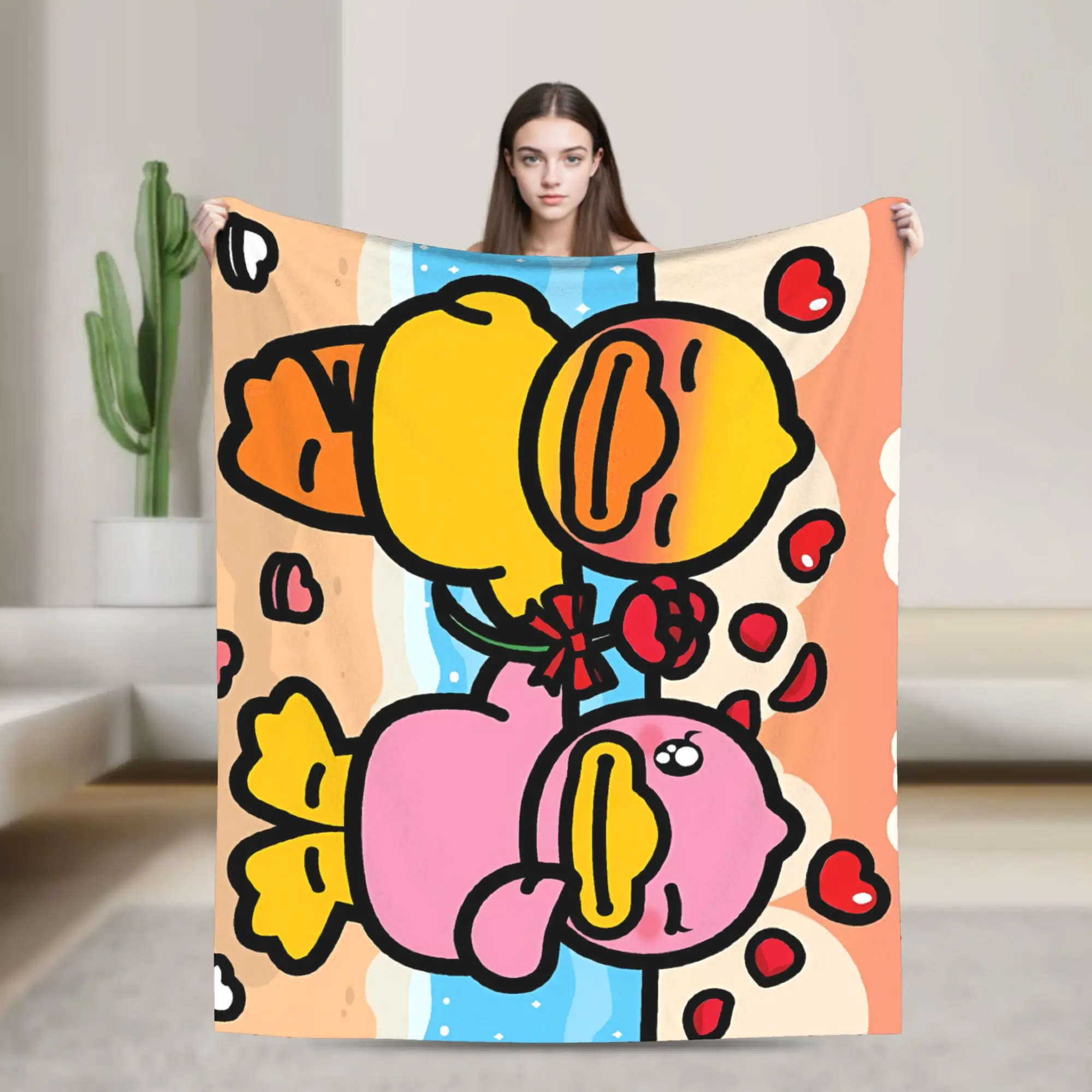 البطانيات الدافئة الناعمة للأطفال الكبار التخييم بطة صفراء الحب الفراش يلقي الفانيلا المفرش لغرفة النوم غطاء سرير أريكة جمالية #1