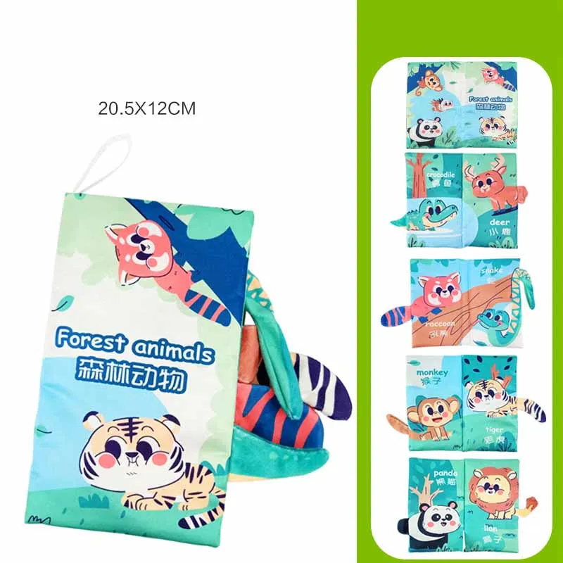 Mainan Puzzle anak-anak, mainan buku kain pendidikan dini, hewan lucu 3D, buku kain ekor tiga dimensi, mainan anak usia 1 tahun dengan kertas gemerincing