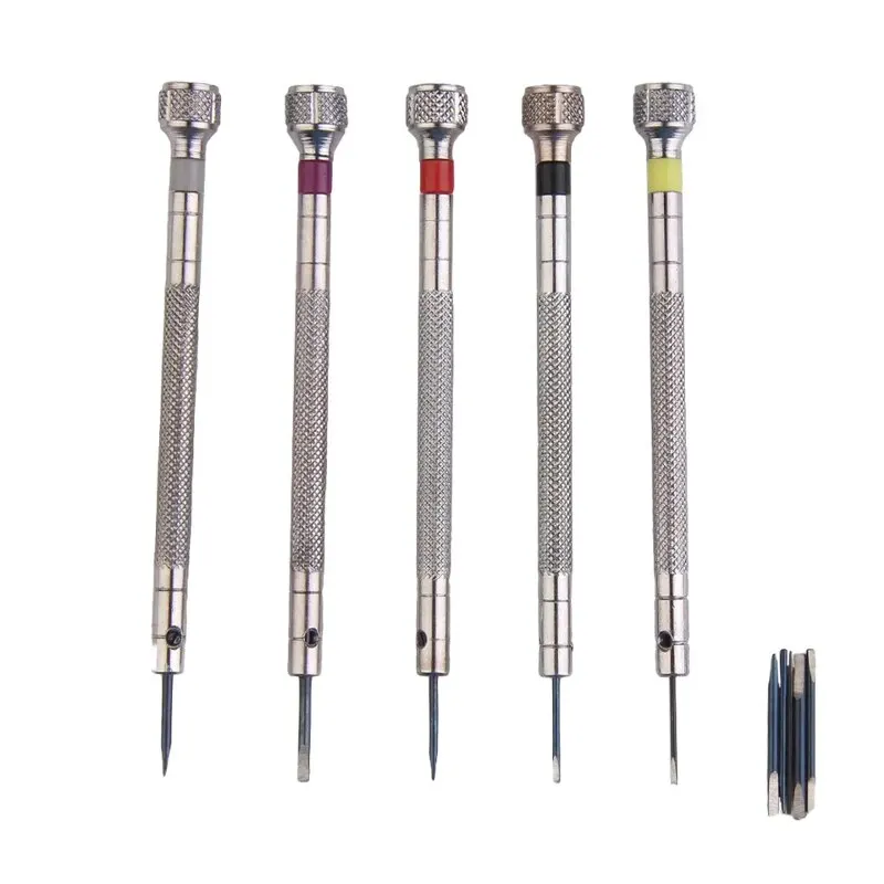 5pcs/set 0.8-1.6mm Steel Screwdriver for Watch Repairing Portable Watch Tools Band Removal with Mini Link Pins Watchmaker Tools