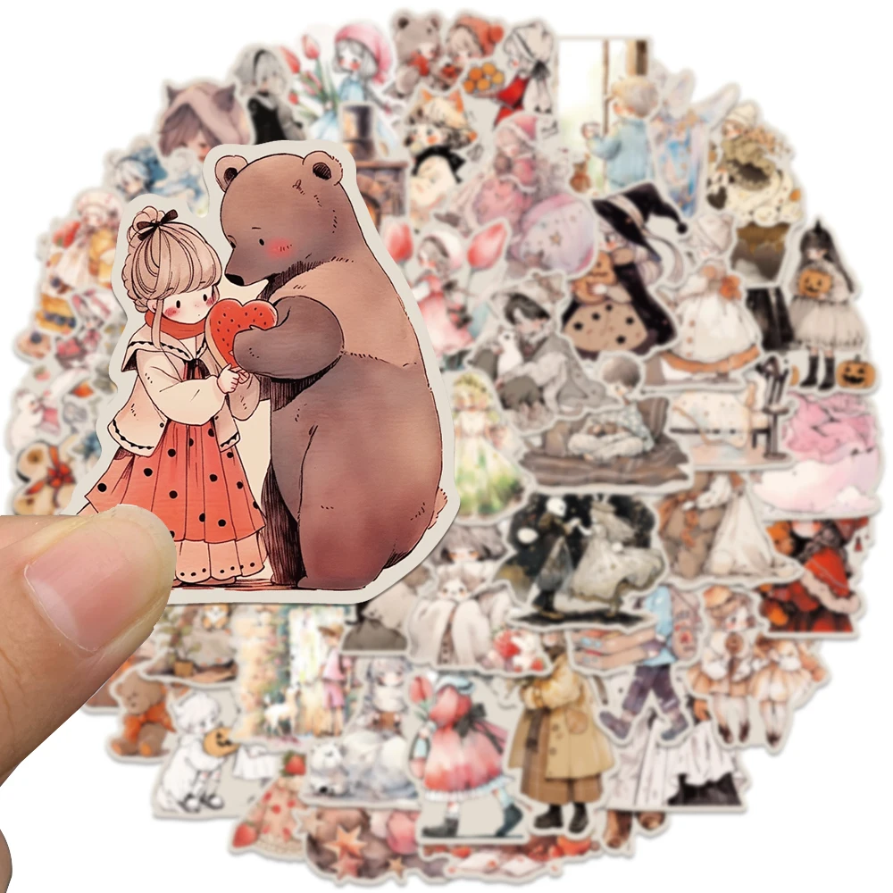 50pcs Vintage Cartoon Fairy Tale Girls Stickers Aesthetic Girls Laptop Water Bottle Luggage Notebook DIY Waterproof Stickers