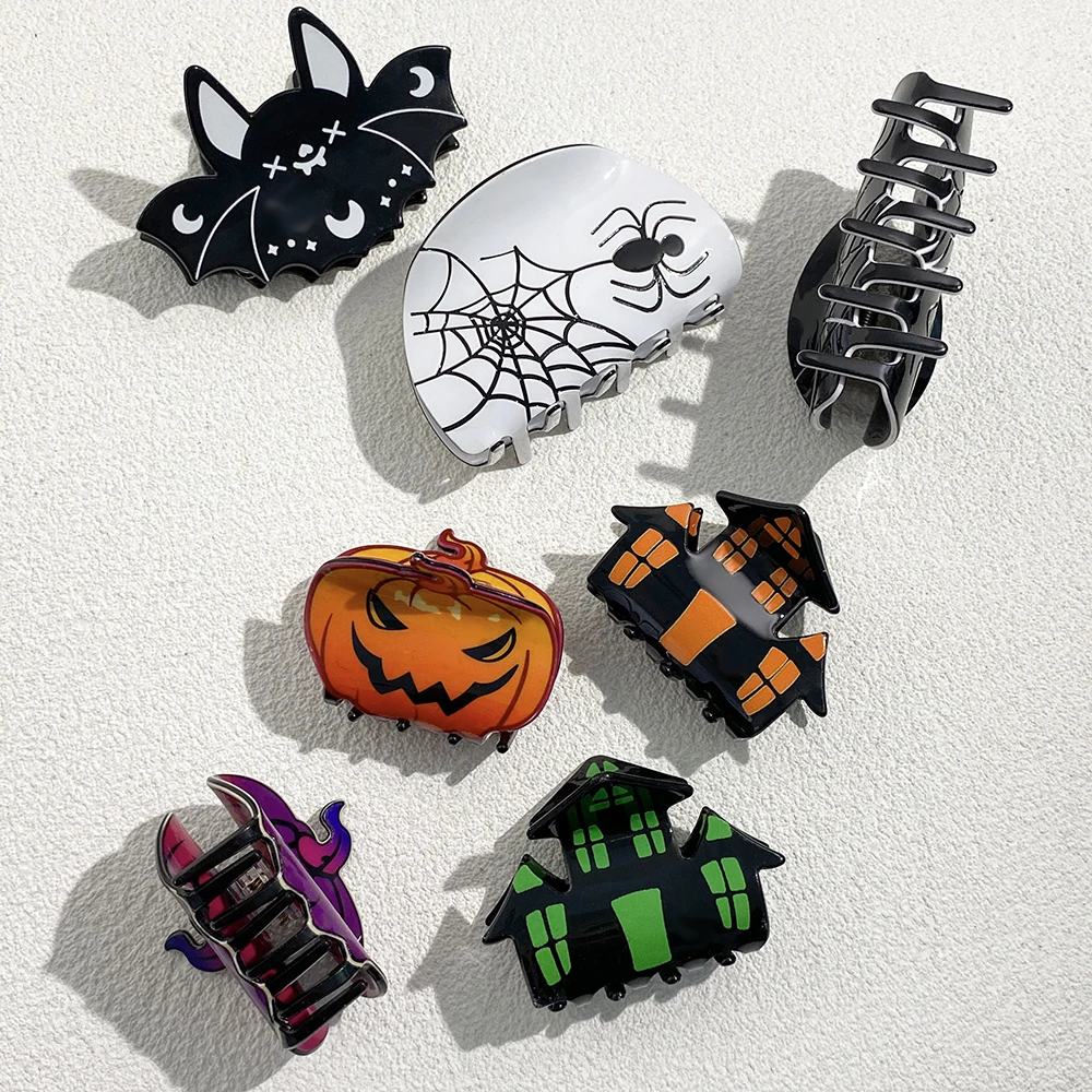 Funny Halloween Festival Gifts Acrylic Ghost Pumpkin Spider Hair Clips Claw For Women New Geometric Hair Claw Accessories Tool