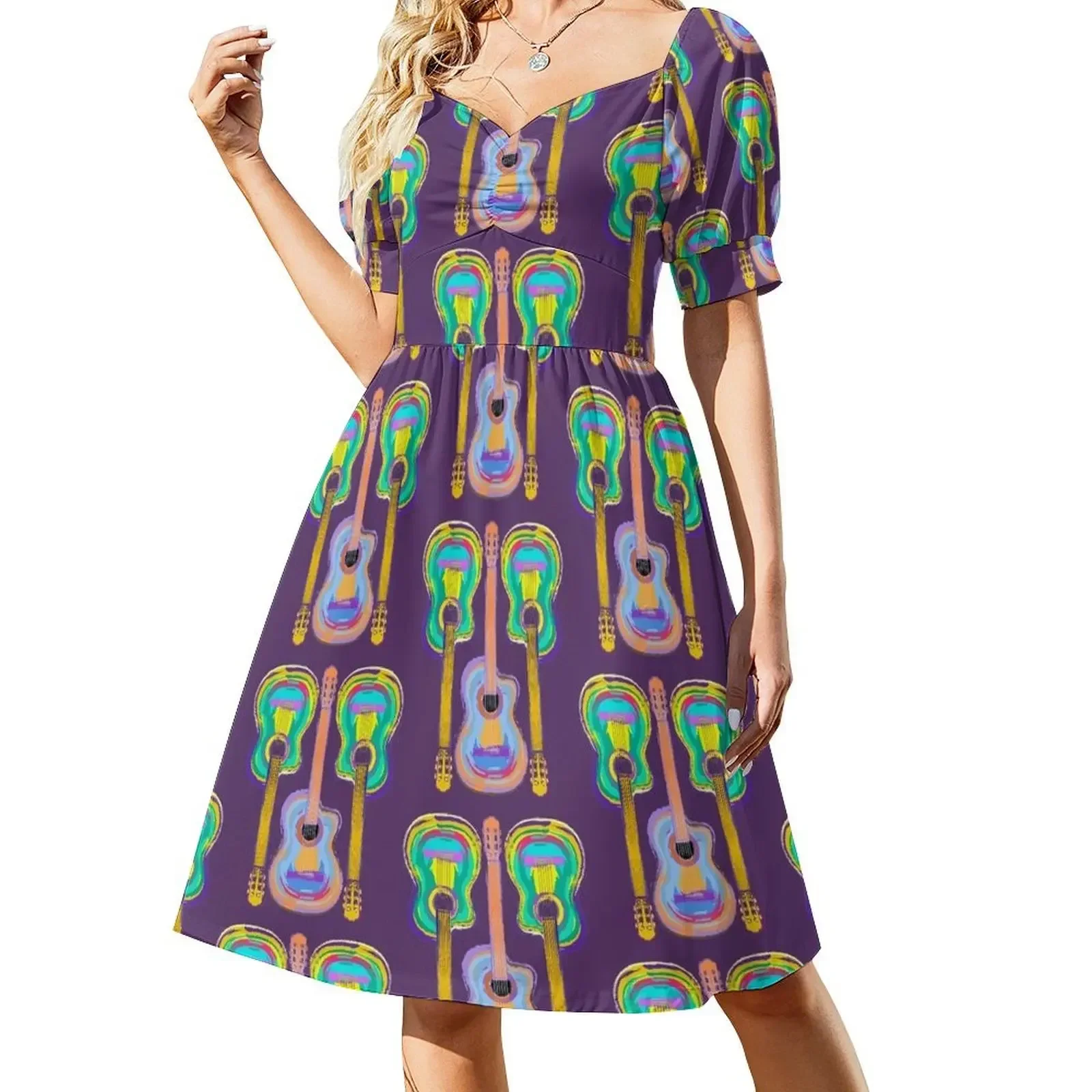 

Colorful Guitar T-Shirt for Music Lovers Short-Sleeved Dress dresses korean style summer outfits for women 2025 Dress