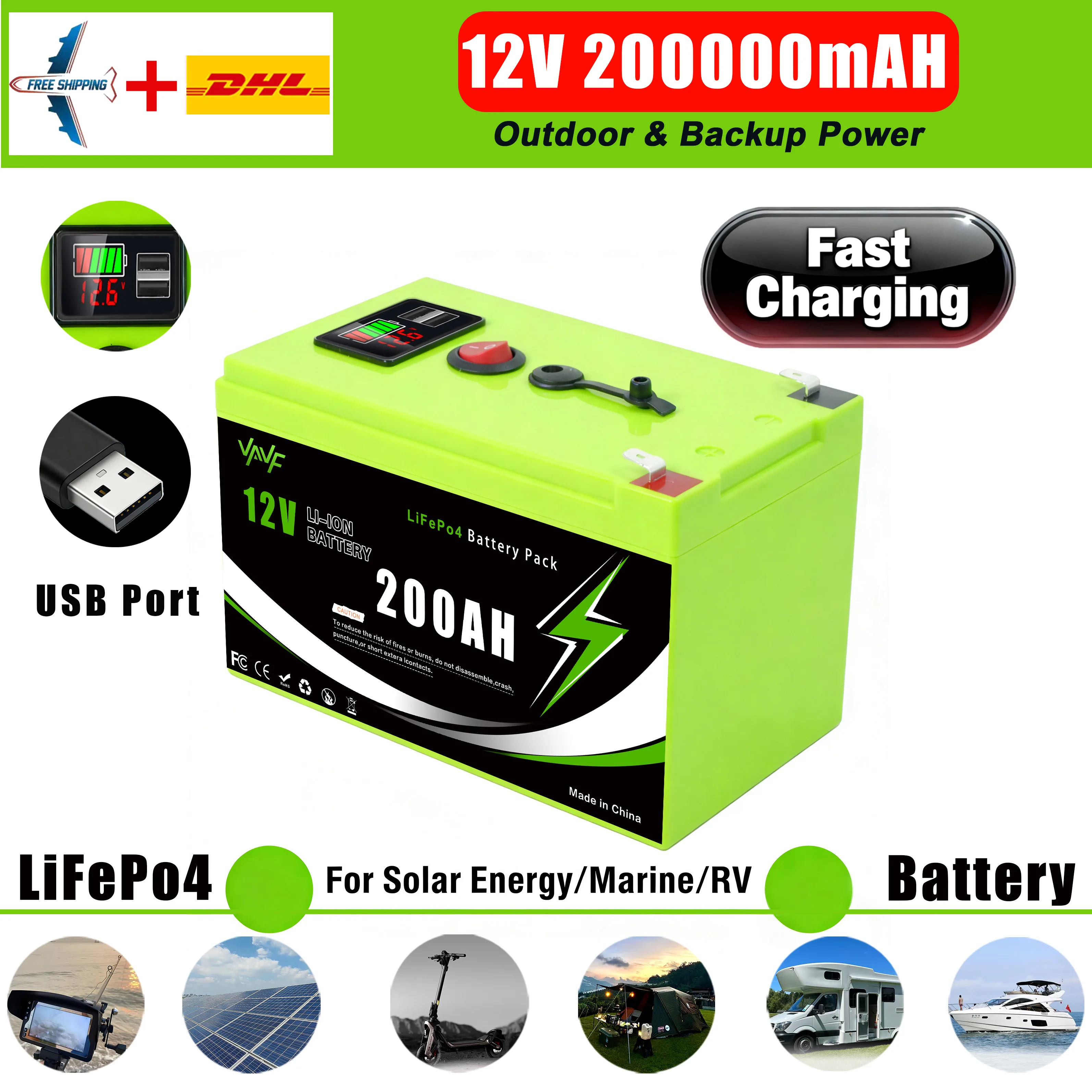 

High-Cycle Lithium Battery 12V 200Ah LiFePO4 Deep Cycle Battery Lron Phosphate Battery Ideal for Off-Grid Solar, Camping&RV