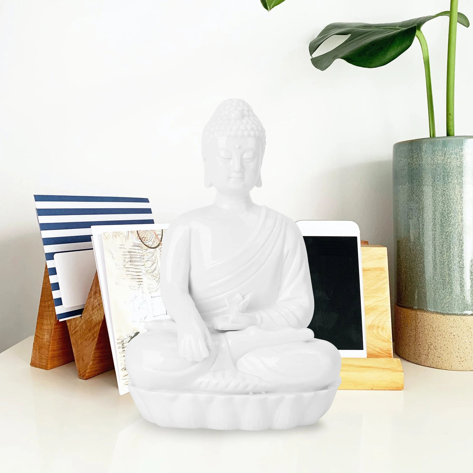 

1Pcs Classic Money Buddha Statue Holding Symbolizes Wealth White Ceramic Ornament for Office Home Feng Shui Decoration