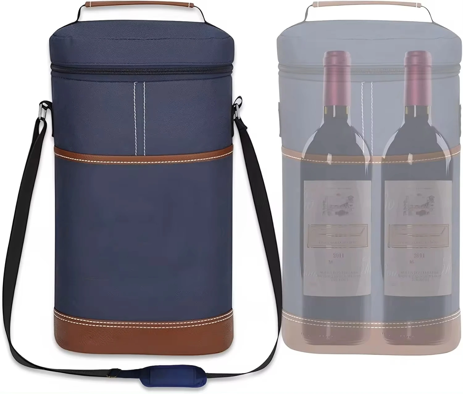 Insulated Wine Carrier Leakproof Cooler Bag for 2 Bottles Cooler Bag with Capacity Adjustable Shoulder Strap for Outdoor Picnic