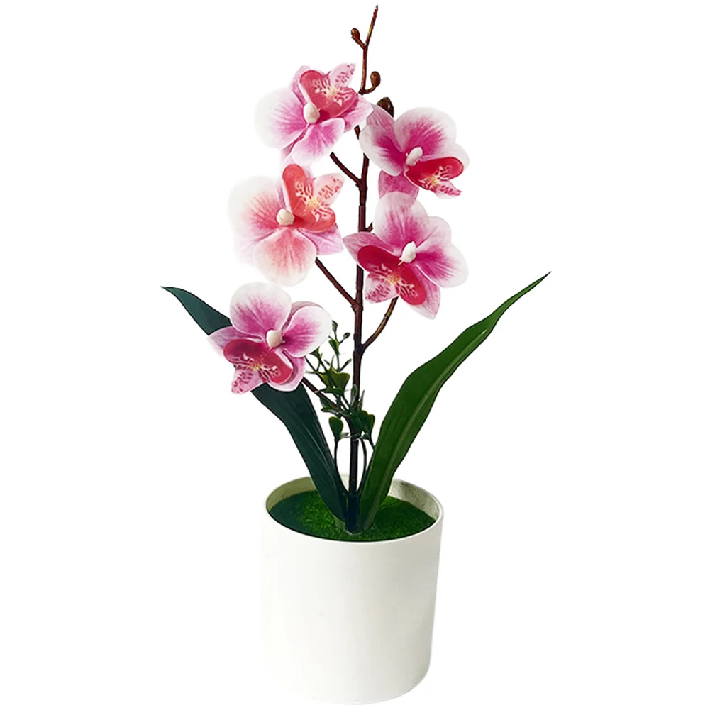Compact Artificial Phalaenopsis with Proportional Dimensions and Botanical Accuracy in White Pot for Small Space Decor
