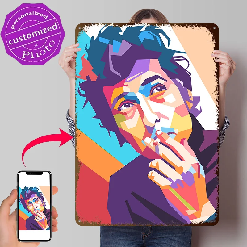 Bob Dylan Colorful Portrait of a Smoking Man 3D Texture Metal Poster Customized Wall Art Tin Sign Gift for Mancave Vintage Decor