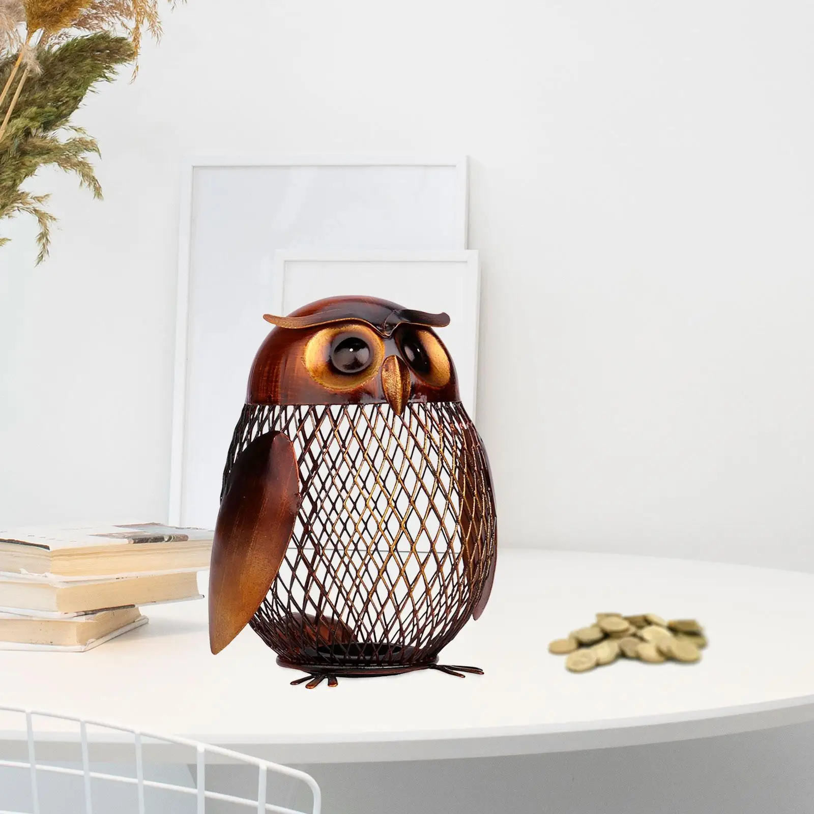 Iron Owl Money Bank Hollowed Out Change Jar Table Decoration for Bar Counter