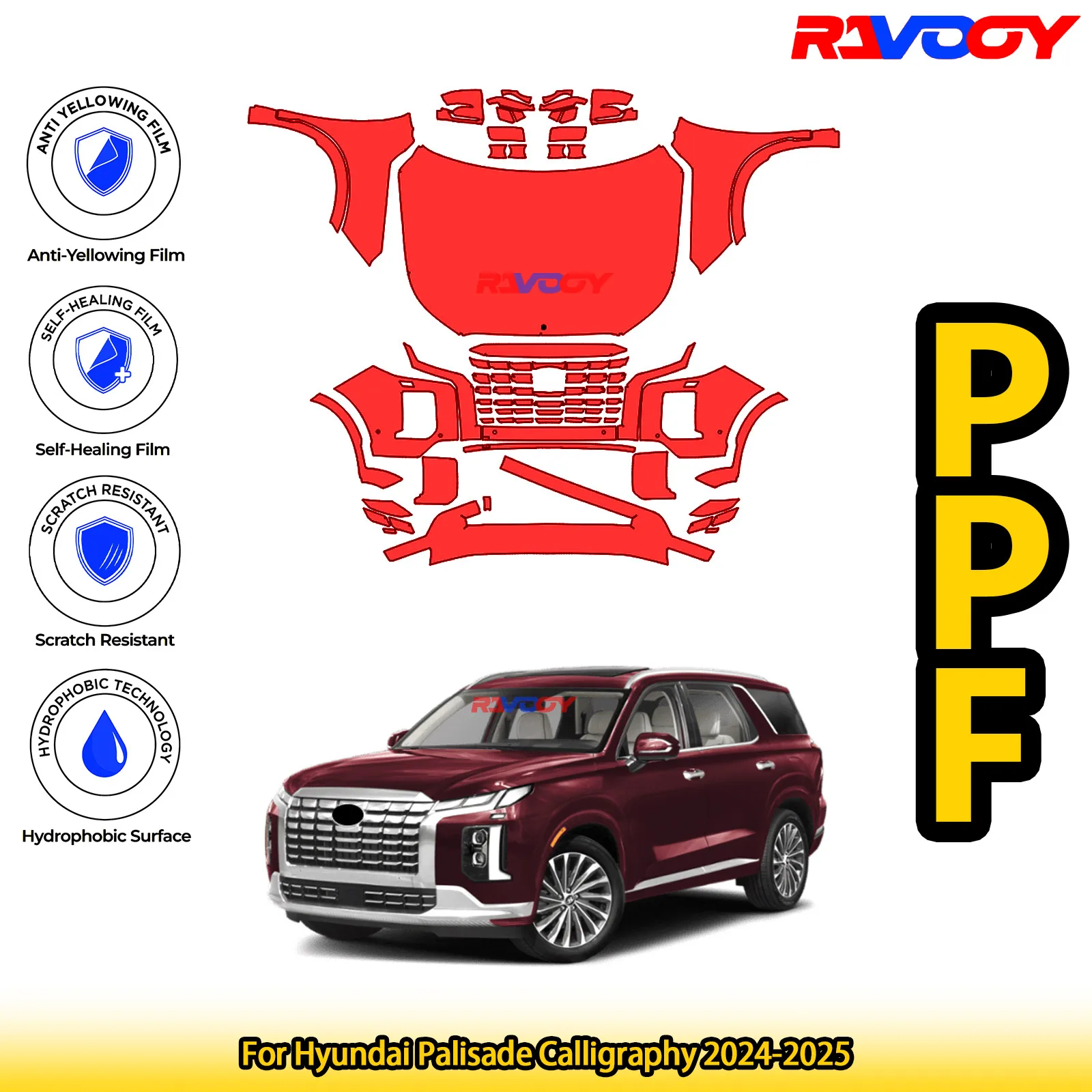 

Для Hyundai Palisade Calligraphy 2024-2025 глянцевая матовая черная предварительно вырезанная передняя PPF комплект защитная пленка для краски