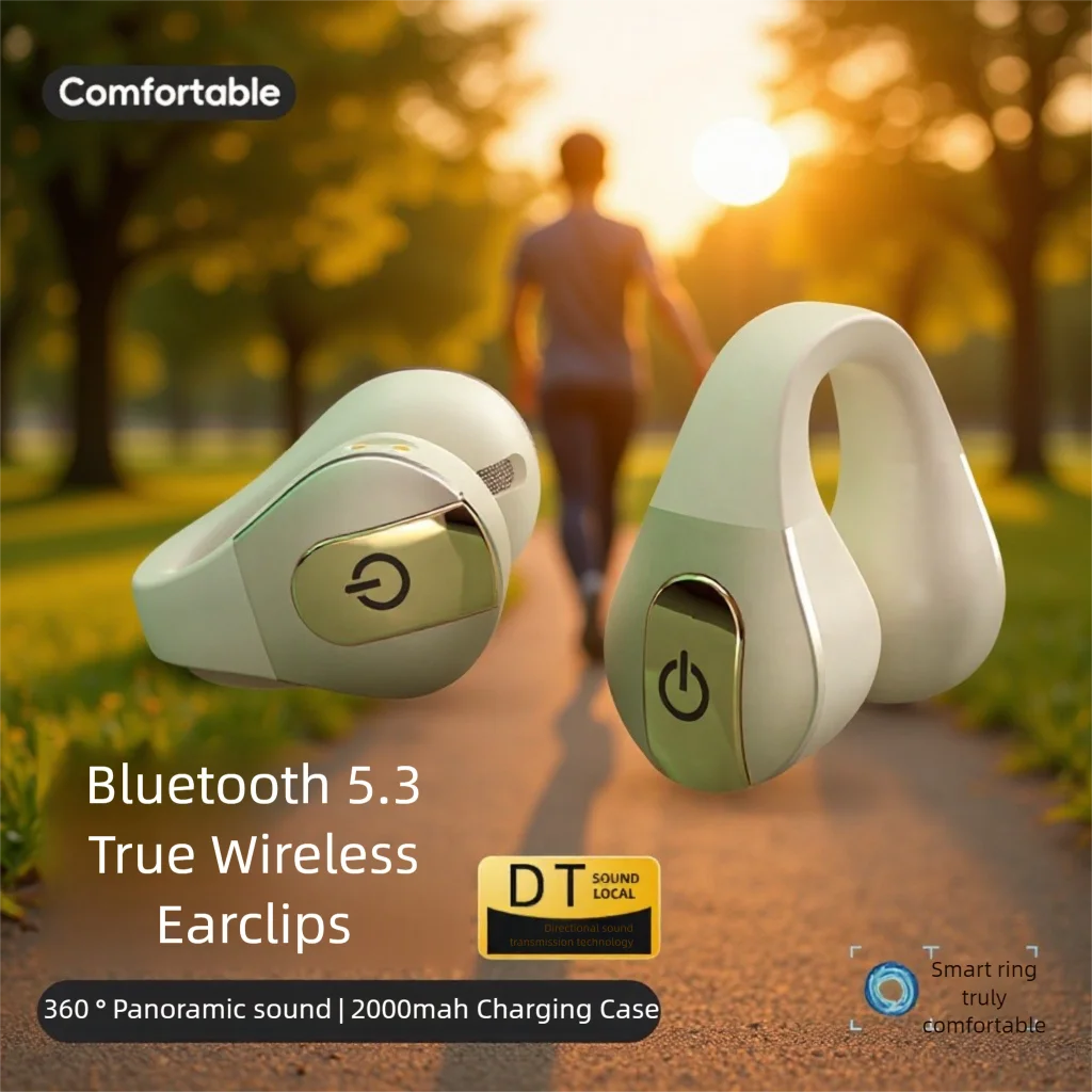 Wireless Bluetooth 5.4 Earphones Clip-On Non-In-Ear Bone Conduction IPX7 Sport Long Battery Life Hifi 2000mah Power Bank Headset