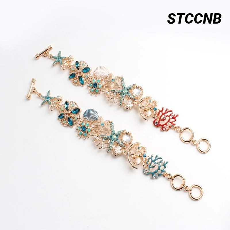 

Bohemian Starfish Coral Shell Ocean Element Personality Boat Anchor Metal Bracelet Trend Women's Wedding Jewelry Accessories