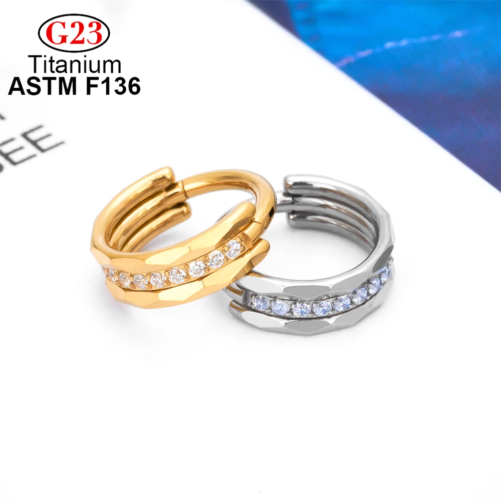 Luxurious Earring 5A+ Zircon Septum Hinged Segment Clicker Labret Nose Ring F136 Titanium Ear Tragus Cartilage Body Piercing