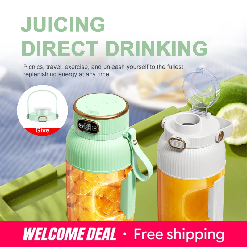 Licuadora y Exprimidor Portátil Recargable por USB de 1000 ml para Smoothies