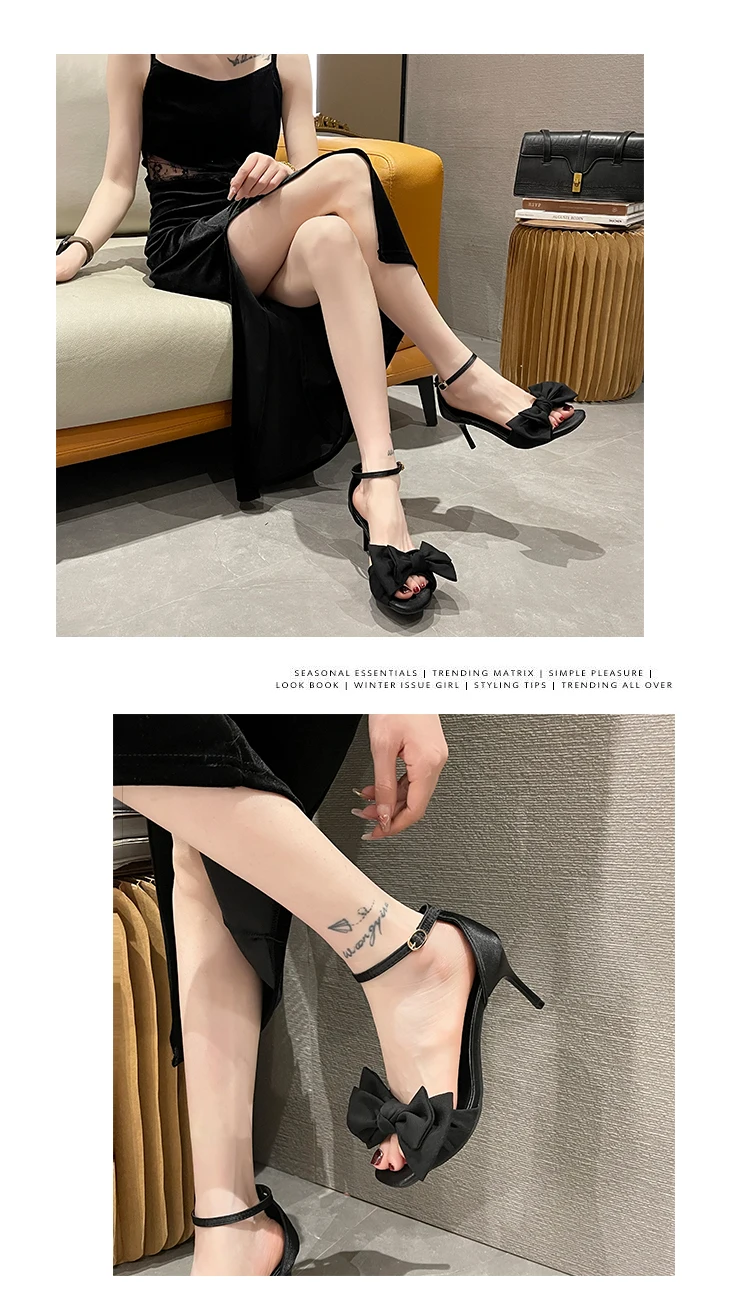 Hot Square Toe Wedding Pumps Butterfly-knot Peep Toe Women\'s Shoes Luxury Brands Designer Sandals Thin Heels Comfortable Sandals