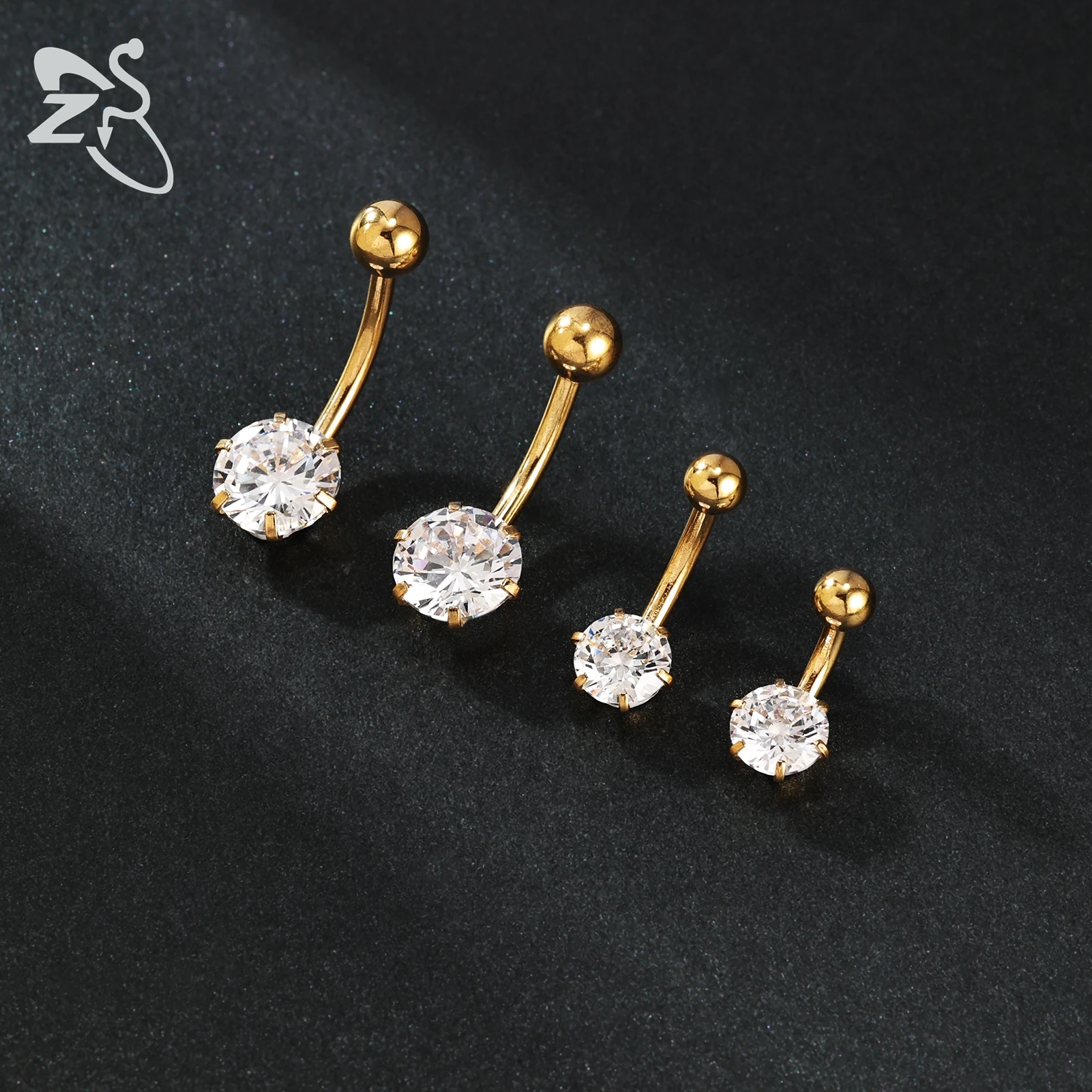 Zdjęcie 6: ZS 1 sztuka 14G Pierścionek ze stali nierdzewnej dla kobiet Dziewczyny Biały różowy CZ Kryształowy piercing do pępka Piercing ciała 6/8/10/12MM