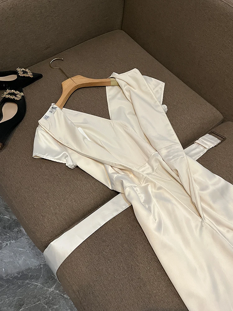 Ele الأبيض الساتان السراويل واسعة الساق دعوى عالية الخصر السراويل الطويلة فرقة الخريف الشتاء Faionable فريد الراقية Quali #2