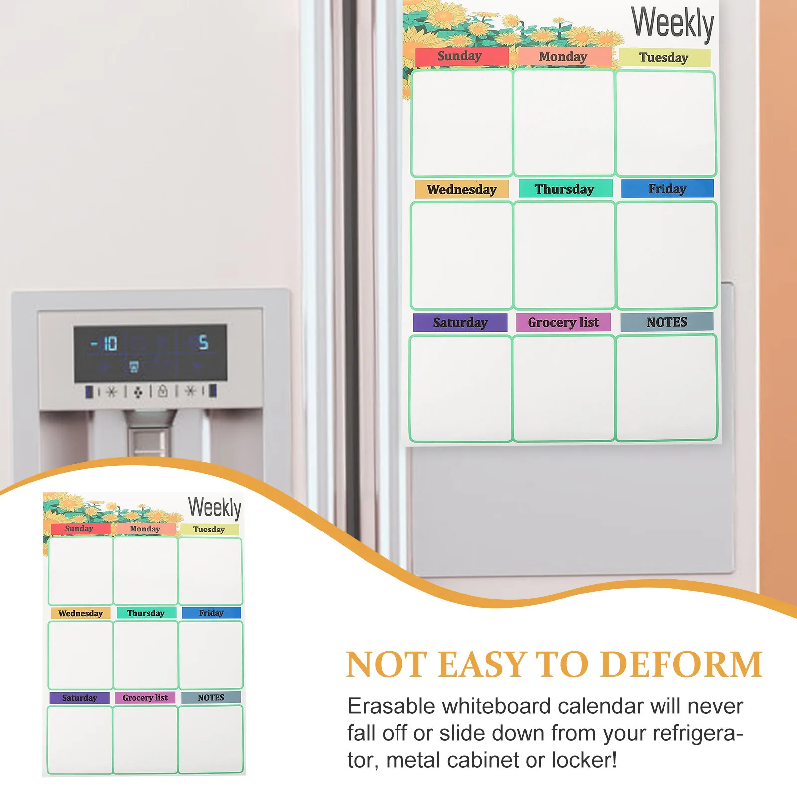 مجموعة سبورة بيضاء مغناطيسية، تقويم الثلاجة المسح الجاف لتخطيط الجدول الزمني، منظم الأسرة، لوحة تذكير شهرية للمطبخ