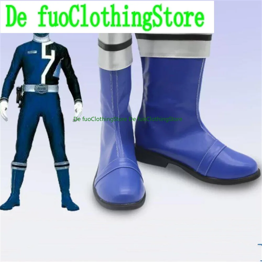 Defuo Deka Bule InvestigationSquadron Detective Ranger Special PoliceDekaranger Cosplay Shoes Boots Game Anime Halloween