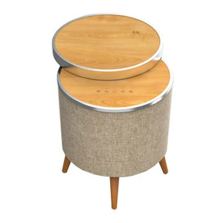 2026 زجاج أسود مكبر صوت دائري شحن طاولة القهوة الجانبية TWS AUX مضخم صوت أثاث الموسيقى الذكية 2.1 مكبرات صوت بخاصية البلوتوث