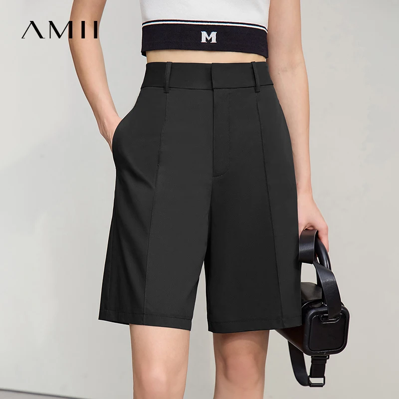 Amii Women's Shorts 2026 Autumn New Toothpick Pleated Casual Shorts Women's Loose Versatile Straight Five-point Pants 12621019