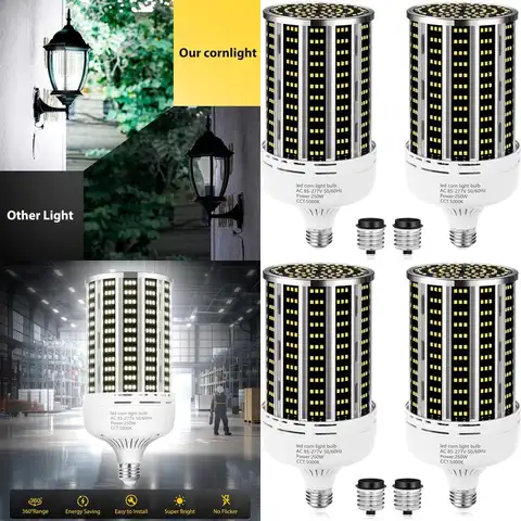 High Output 250W LED Corn Bulbs, 2500W Equivalent, 36500LM Daylight 5000K, E26/E39 Base, Suitable for Large Spaces