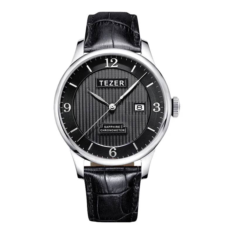 TEZER Men Quartz Watch | Black Strap | Arabic Numeral Dial | Date Window | 30M Water Resistant Wristwatch