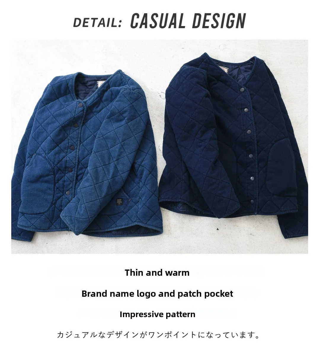 Waed Cotton Denim Jaet with Inner Versatile Autumn Winter New Arrival Straight Cut Retro Sle Long Sve round Ne