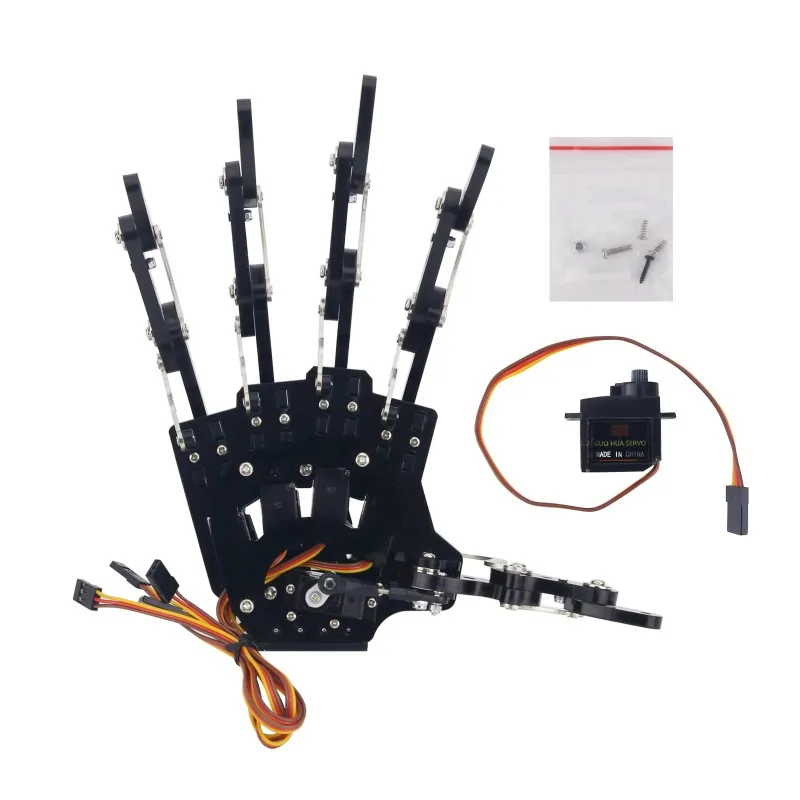 Mechanical claws grasp the arm, right hand five fingers with servo robot DIY assembly